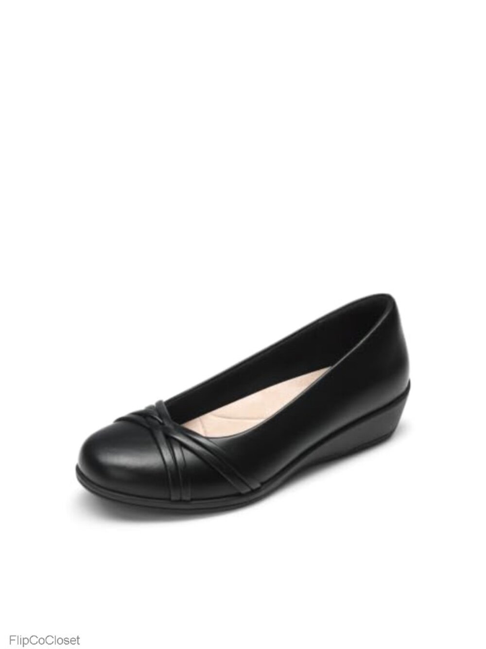 Low Wedge Closed Toe Dressy Flats Faux Leather Memory Foam Comfort